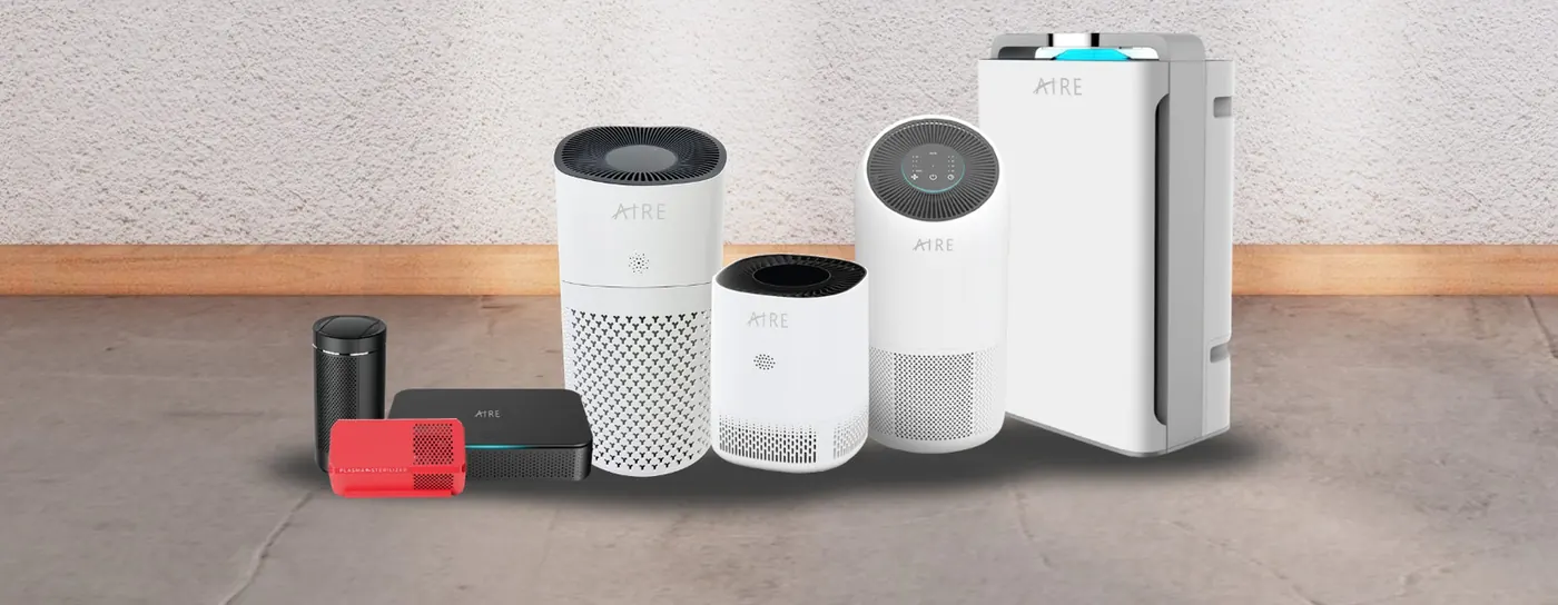 The full range of AIRE medical-grade air purifiers